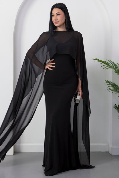 Robe Sandy élégante à bretelles, col châle montant