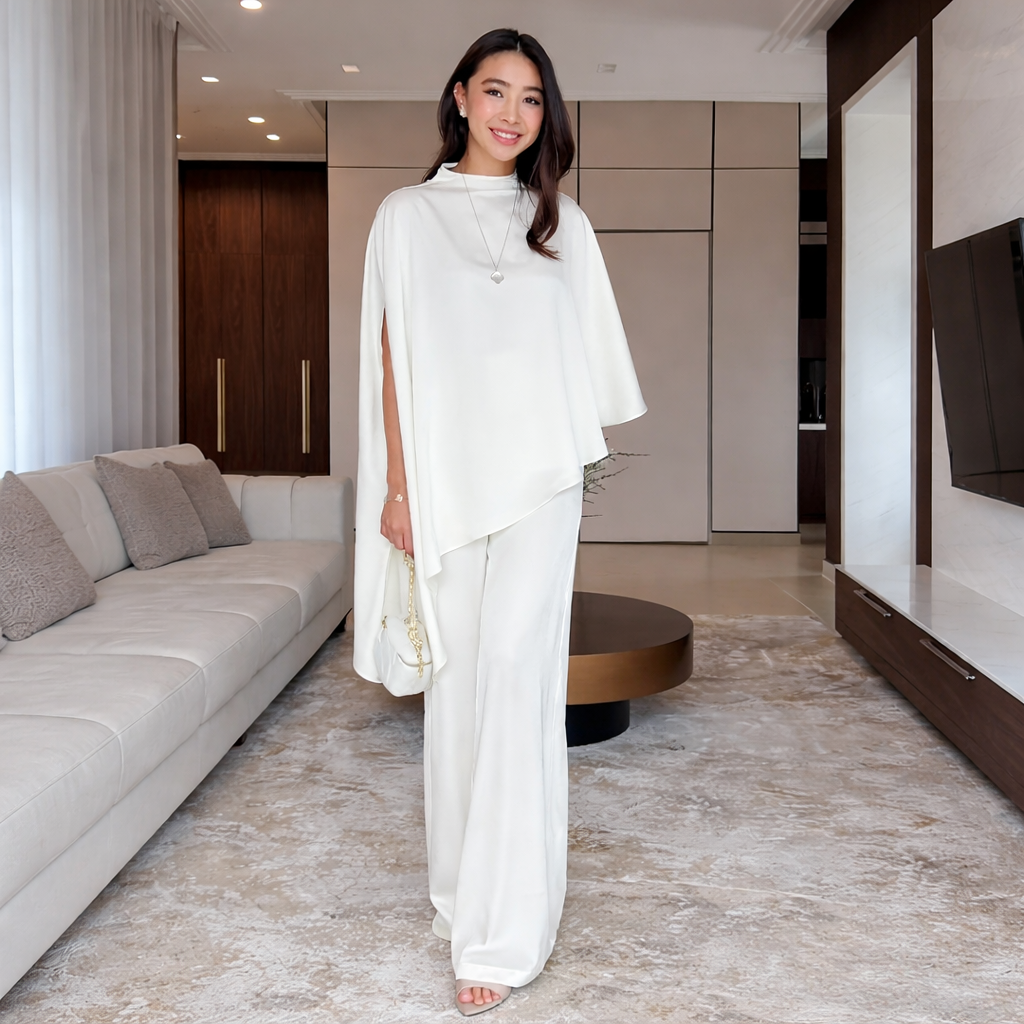 Cape satin et pantalon large