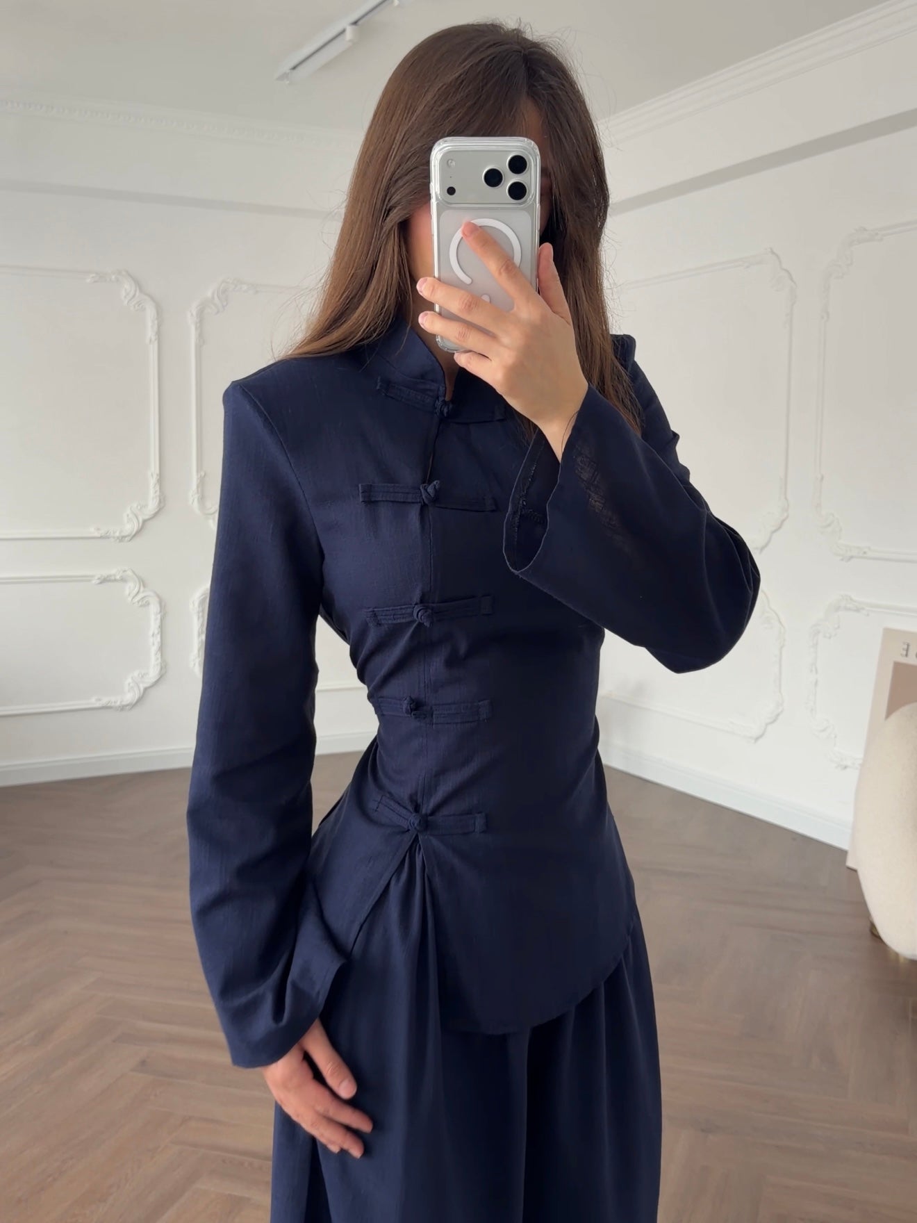 fitted linen suit