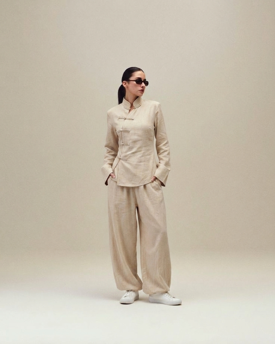Ensemble en lin au style asiatique