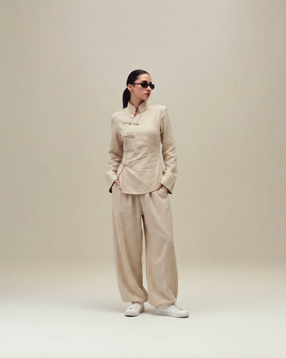 Ensemble en lin au style asiatique