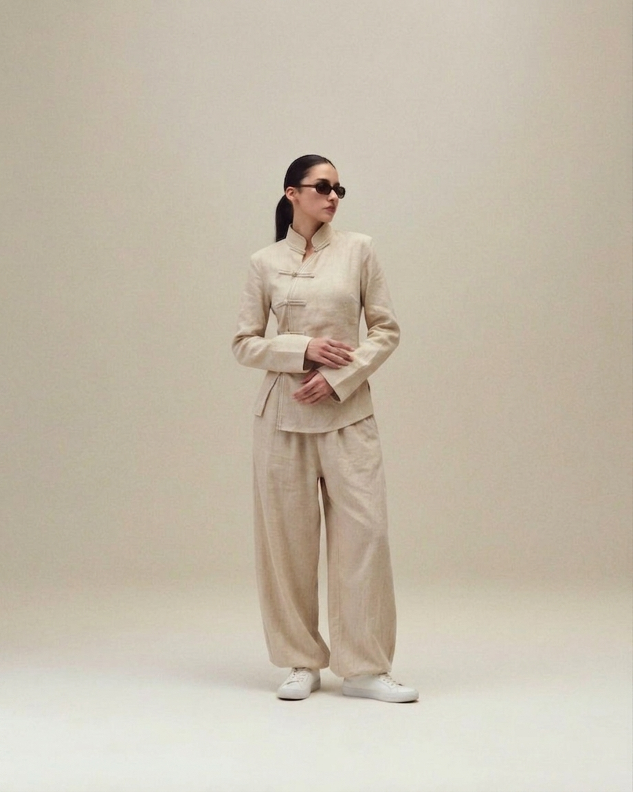 Ensemble en lin au style asiatique