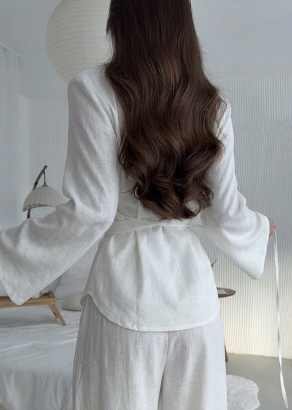 fitted linen suit